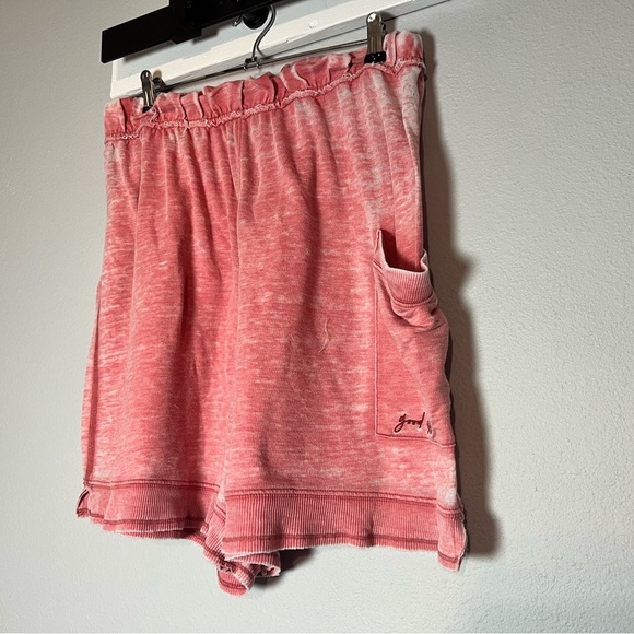 Free People Cozy Girl Distressed Pull On  Short Pink Red Size Large Burnout - Picture 5 of 8